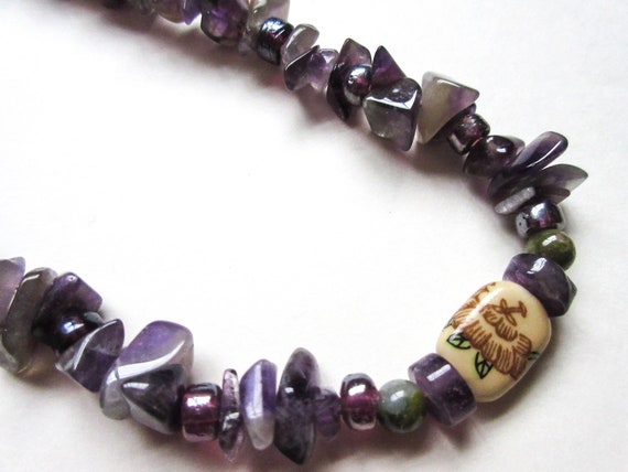 Amethyst Nugget Necklace w Friendship Bead, 21" V… - image 1