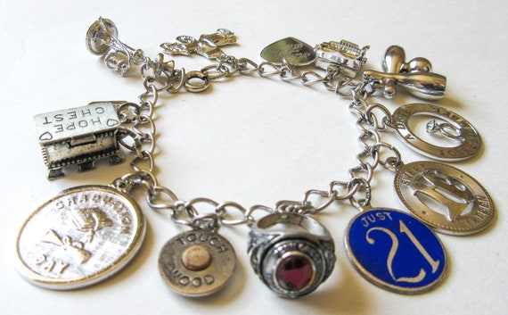 Sterling Silver Charm Bracelet, 13 Vintage 1960s,… - image 2