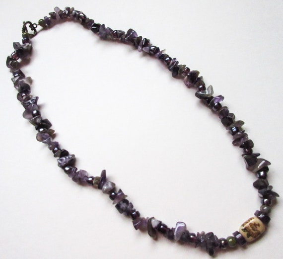 Amethyst Nugget Necklace w Friendship Bead, 21" V… - image 6