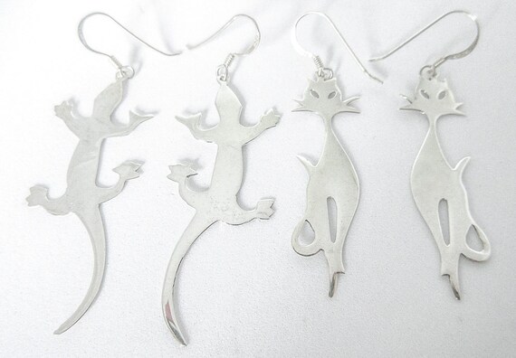 Lizard or Siamese Cat Sterling Silver Earrings Ch… - image 4