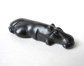 Ironwood Hippo Figurine, 5.5" Carved Lying Down Vintage Sculpture