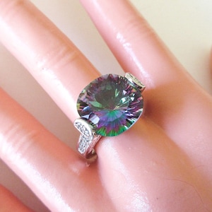 Mystic Fire Topaz Sterling Silver Ring, Size 8.25 Vintage 14mm