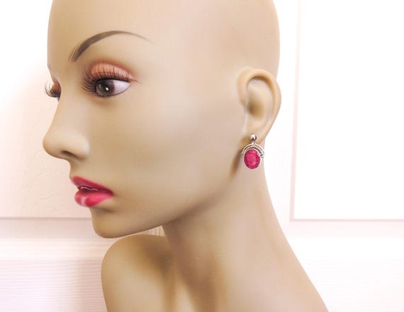Raw Ruby Earrings Sterling Silver Convertible, Vi… - image 3