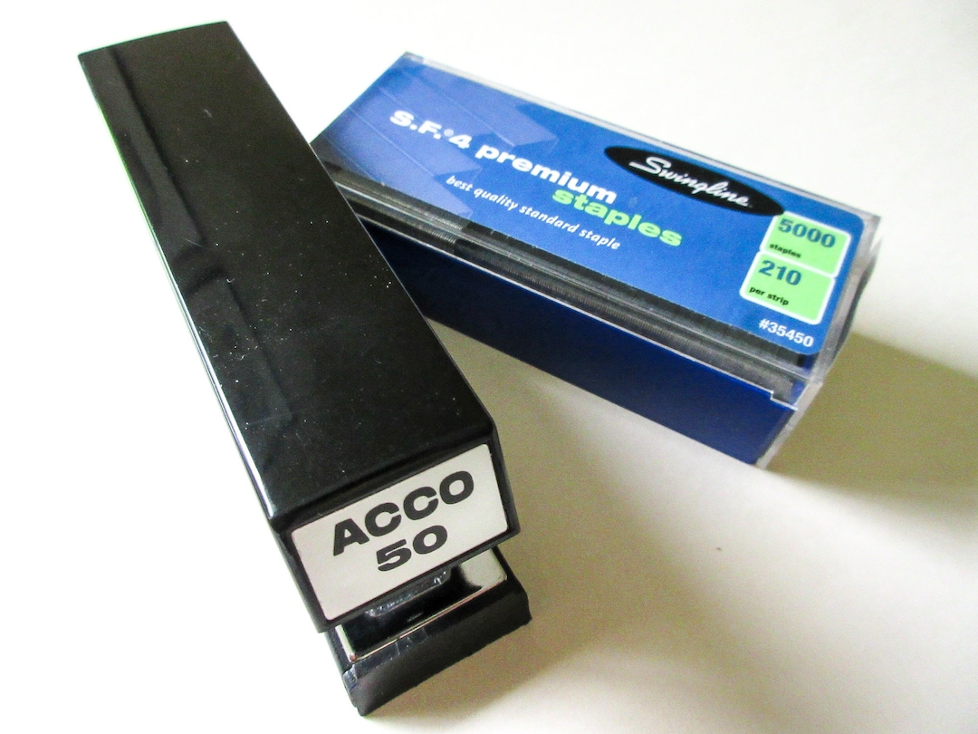 ACCO 50 Stapler & Box 5000 Swingline SF4 Staples, Black Vintage ON SALE