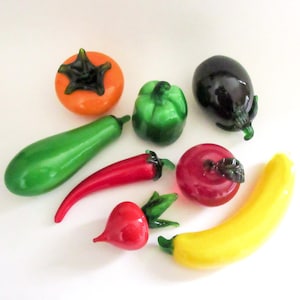 Art Glass Fruit or Veggie Choice, Banana, Persimmon, Apple, Eggplant, Pepper, Zucchini, Murano Style Vintage Paperweight