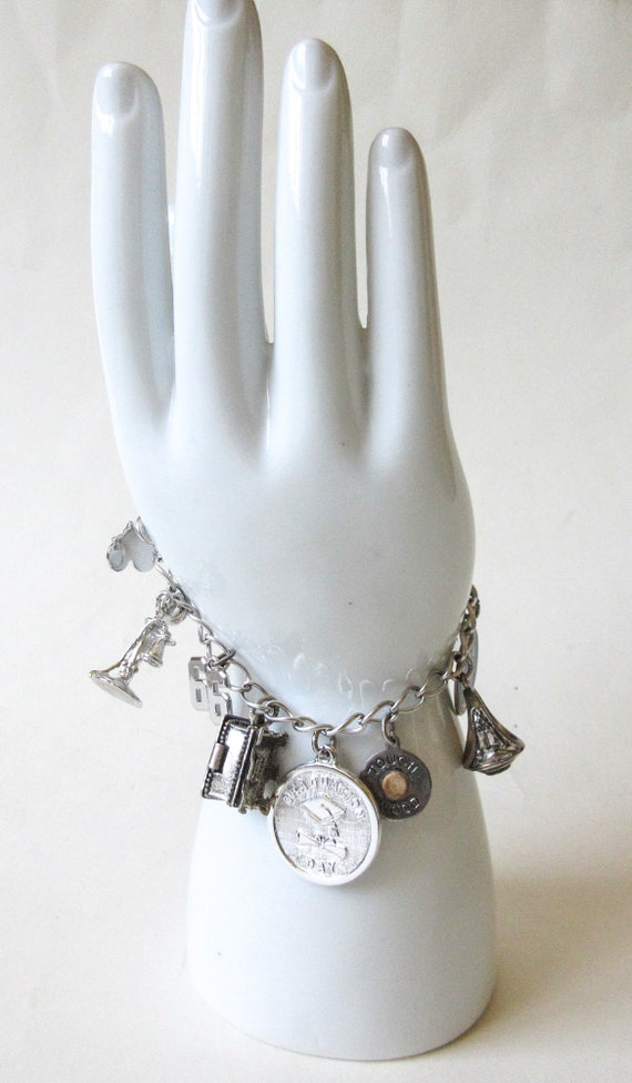 Sterling Silver Charm Bracelet, 13 Vintage 1960s,… - image 6