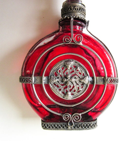 Moroccan Perfume Bottle, Vintage Red Sprinkler ON… - image 2