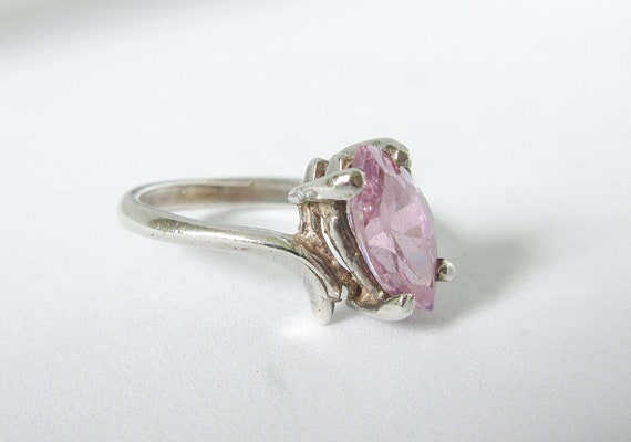 Pink Gemstone Sterling Silver Ring, Size 5 3/4 Si… - image 4