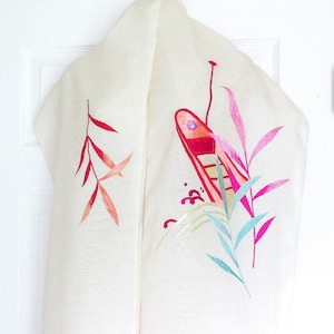 Japanese Embroidered Kimono Obi Fabric, 16 ft Vintage 60s ON SALE