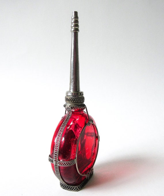 Moroccan Perfume Bottle, Vintage Red Sprinkler ON… - image 7