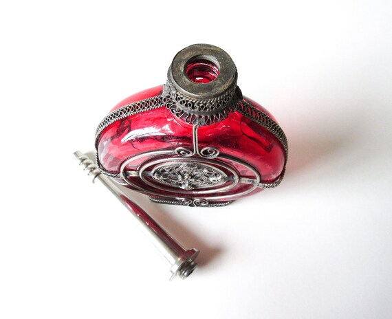 Moroccan Perfume Bottle, Vintage Red Sprinkler ON… - image 8