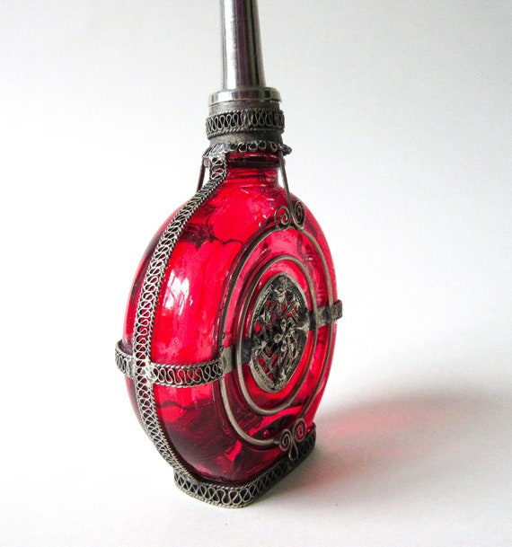 Moroccan Perfume Bottle, Vintage Red Sprinkler ON… - image 4
