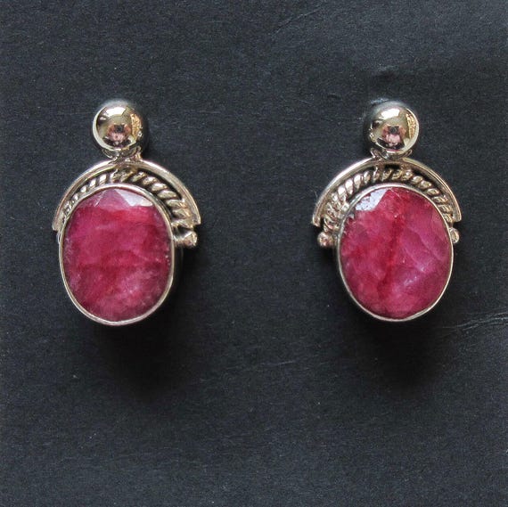 Raw Ruby Earrings Sterling Silver Convertible, Vi… - image 1