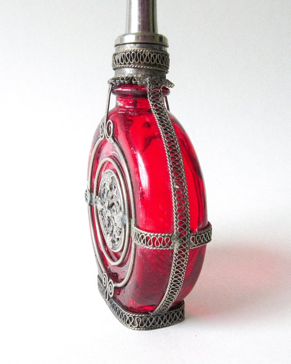 Moroccan Perfume Bottle, Vintage Red Sprinkler ON… - image 3