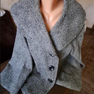 Vintage Grauer Damen Boucle Wollmischung Mantel Größe 18