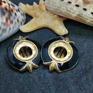 Vintage Black Enamel & Gold Clip-on Earrings