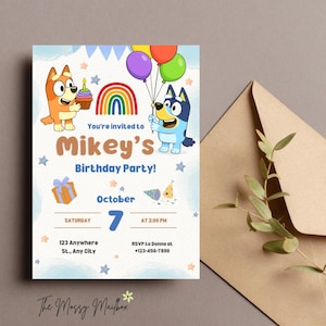 Bluey Birthday Invitation – Printable Bluey Party Invite for Kids – Editable Bluey Template