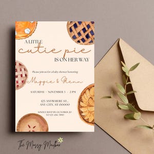 Cutie Pie Baby Shower Invitation | Editable Fall Pie Theme Invite | Thanksgiving Baby Shower Template | Printable Digital Download