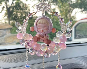 Dreamy Angel Car Charm | Handmade Rearview Mirror Ornament | Cute Car Hanging Decoration | Sleeping Angel Doll Gift