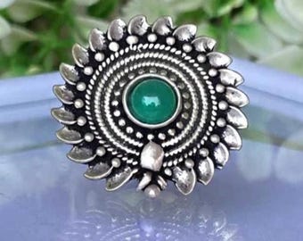 Oxidized Brass Onyx Statement Ring: Handmade Boho Tribal Jewelry