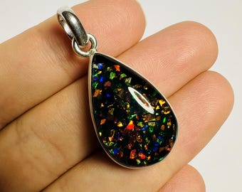 ブラックオパール925スターリングシルバーデザイナーペンダント