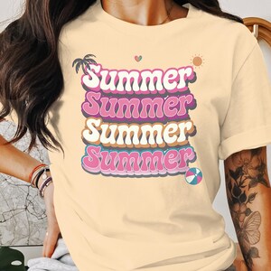Sommer T-Shirt, Retro-Stil, Strand-Vibes-T-Shirt, Palmen-Shirt, Urlaubs-Shirt, buntes Sommer-Shirt, Geschenk für Sommerliebhaber