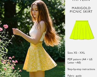 Mini Skirt Sewing Pattern – Half Circle Skirt PDF – Digital Download – Marigold Picnic Skirt  - in English