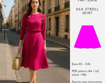 Skirt Sewing Pattern — PDF Download —  Half-Circle Skirt for Women — Knee Length — Silk Stroll Skirt  - in English