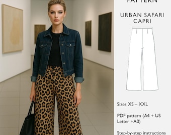 Capri Trousers Sewing Pattern – PDF Digital Download – Wide-Leg Cropped Trousers with Waist Darts and Waistband – Urban Safari  - in English