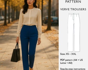Straight Leg Trousers Sewing Pattern – Women Pants Pattern - PDF Digital Download -  Front Closure & Waistband - Classic Pants  - in English