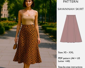Skirt Sewing Pattern — Paneled A-line Midi Skirt Pattern  — PDF Download  - in English