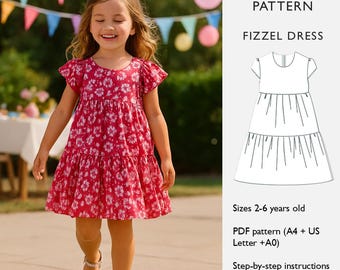 Patrón de costura para vestido de niña - Descarga digital en PDF - Vestido de verano con cintura imperio y capas - en inglés