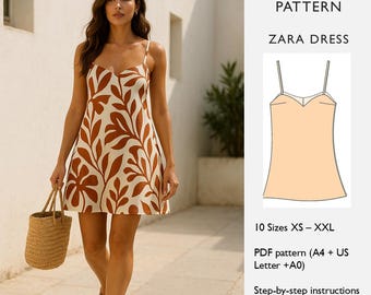 Trapeze Mini Dress Sewing Pattern • Thin Straps, Bust Dart A‑Line Dress  • Summer Slip Dress PDF • PDF Digital Download  - in English