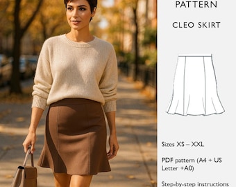 Trumpet Skirt Sewing Pattern: Flared Above-Knee Silhouette (PDF Digital Download)  - in English
