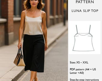 Patrón de costura PDF para top corto de mujer – Camisola – Top de corte relajado – Top tipo camisón - en inglés