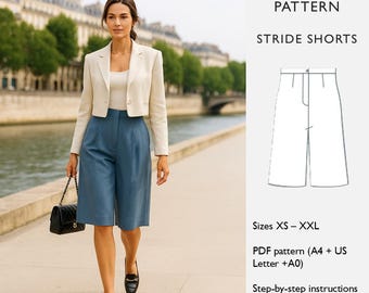 Palazzo Shorts Sewing Pattern  – PDF Digital Download -  Knee-Length Palazzo Trousers - Stride Shorts  - in English