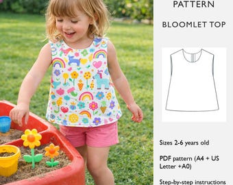 Girls Top Sewing Pattern - 2-6Y  - Sleeveless Relaxed Top - PDF Digital Download  - in English