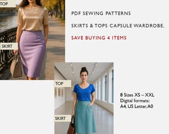 The Essential Skirts and Tops Capsule Sewing Pattern Bundle | 4 Garments | 2 Tops,  2 Skirts - Digital PDF Patterns  - in English