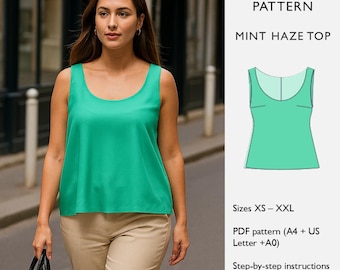 Top Digitales Schnittmuster – Ärmelloser U-Ausschnitt – Brustabnäher – Oberhalb der Hüfte – The Mint Haze Top - in englisch