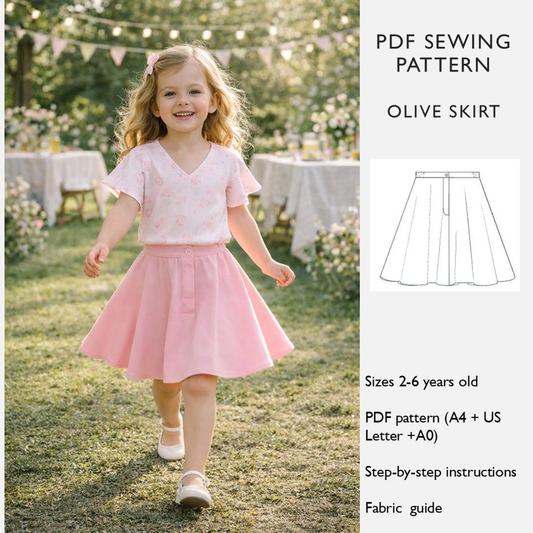 Girls Skirt Sewing Pattern - 2-6Y - 3/4 Circle Above Knee Toddler Skirt ...