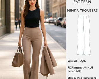 Patrón de pantalón acampanado - Descarga digital en PDF - Patrón de pantalón para mujer - en inglés