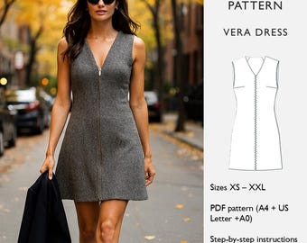 Zip-Front Mini Dress Sewing Pattern | Sleeveless | Easy PDF Pattern for  Women | Classic Shift Dress - in English