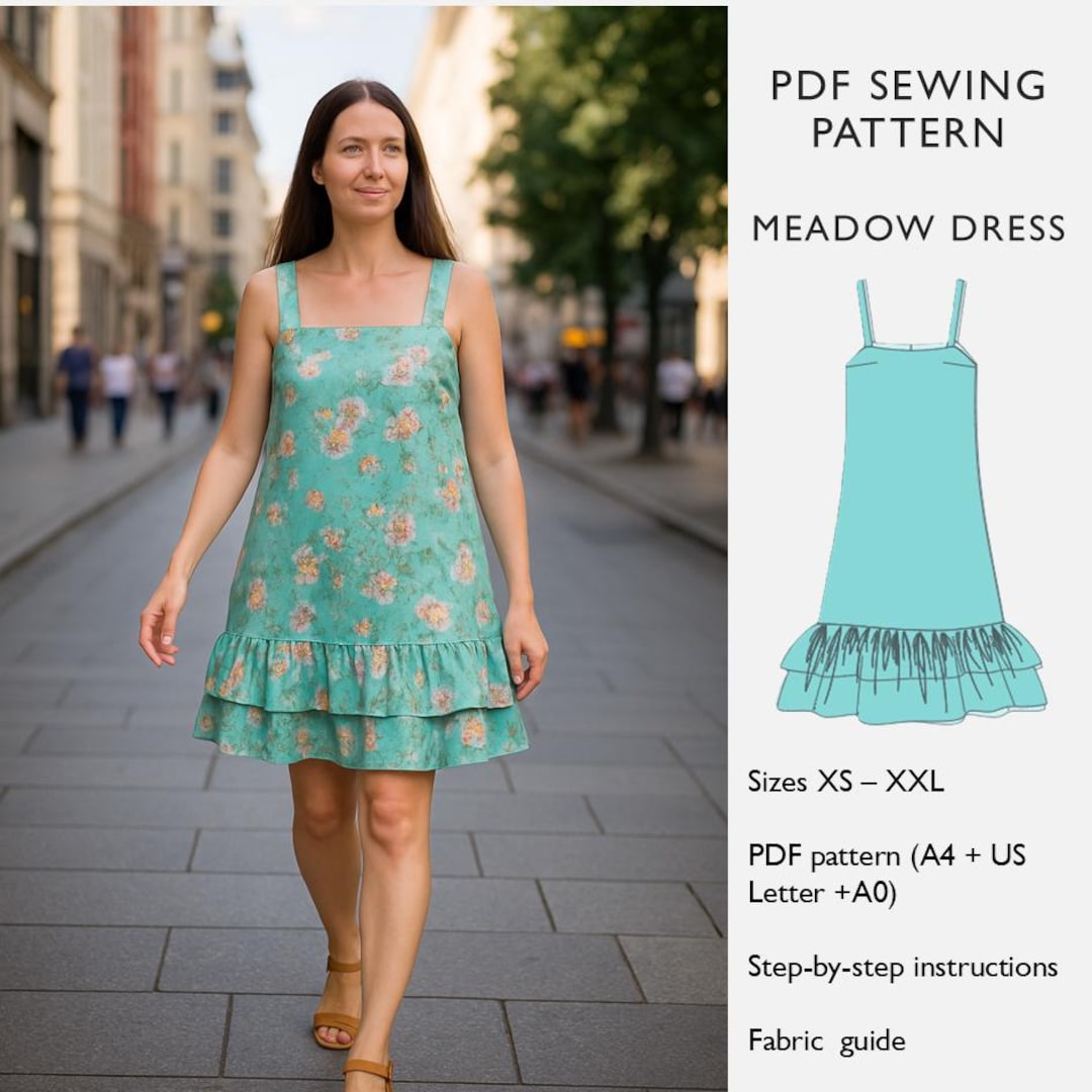 Pattern For Ruffle Loose Dress Dress Sewing Pattern — Ruffle Hem and Wide Straps — Summer Mini Dress ...