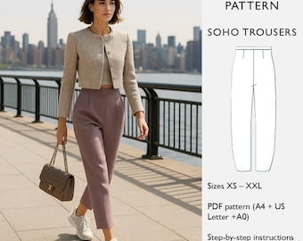 Patrón de costura para pantalones de pinzas hasta el tobillo (descarga digital en PDF) - Pantalones ajustados - Pantalones estilo Soho - en inglés