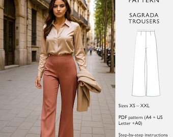 Patrón de pantalones anchos para mujer - Descargar PDF - en español