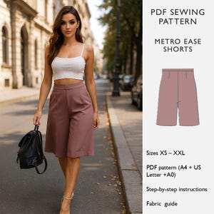 Summer Shorts Sewing Pattern – Palazzo Leg Bermuda – PDF Sewing Pattern – Digital Pattern for Women  –Metro Ease Shorts