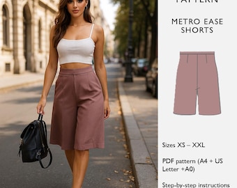 Shorts Sewing Pattern – Palazzo Leg Bermuda – PDF Sewing Pattern – Digital Pattern for Women  –Metro Ease Shorts  - in English