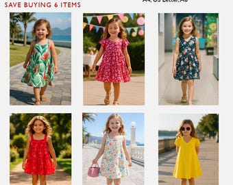 Girls Summer Dresses Pattern Bundle - 2-6Y - 6 Dresses - PDF Digital Download  - in English