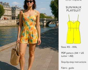 Playsuit Schnittmuster — Sweetheart Ausschnitt, Palazzo Shorts, Prinzessin Mieder Romper — PDF Nähanleitung — Sunwalk Playsuit - in Deutsch