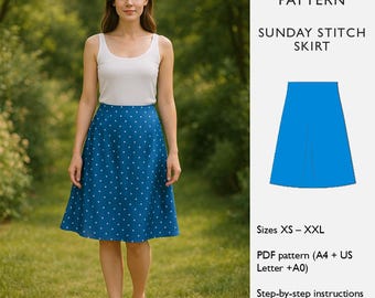 Patrón de costura para falda de corte A – Descarga digital en PDF – Falda de verano hasta la rodilla – en inglés